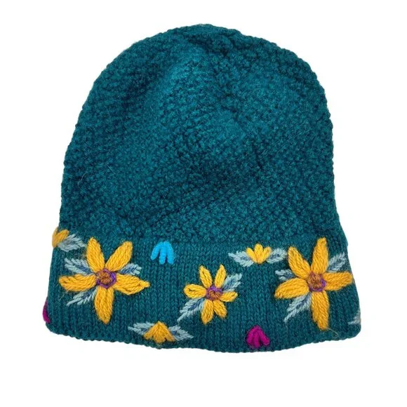 Andes Gifts 95% Alpaca Knit Floral Outdoor Beanie Size OS - Picture 2 of 5
